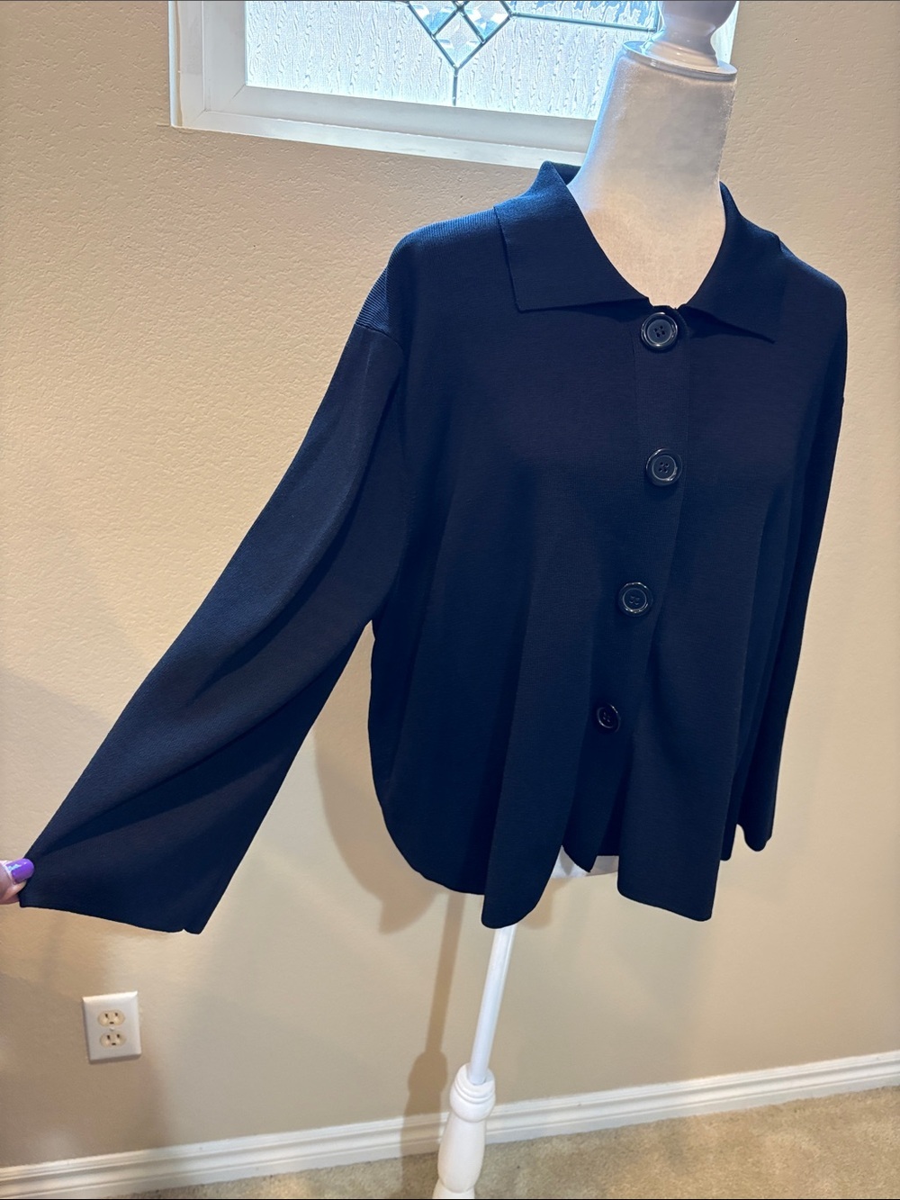 Cable & Gauge Black Button-Front Knit Cardigan